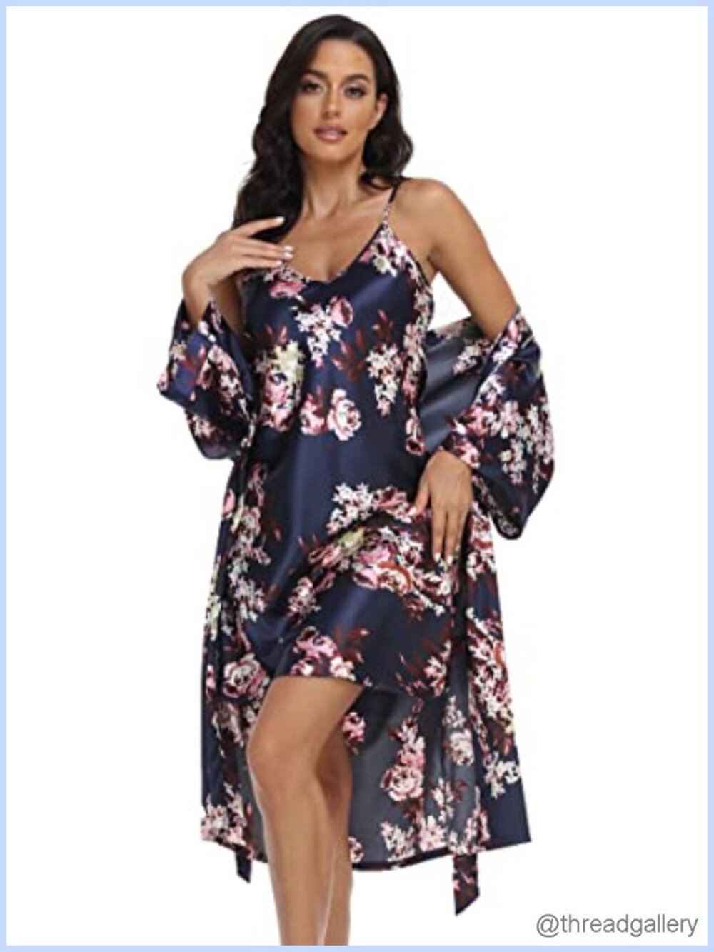 Satin Robe Set 2 Piece Cami Nightgown Pajamas Sleepwear Bride Lounge